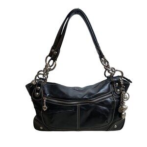 Kathy Van Zeeland Women's Black Vinyl Body Heart Key Chain Shoulder Bag Sz L